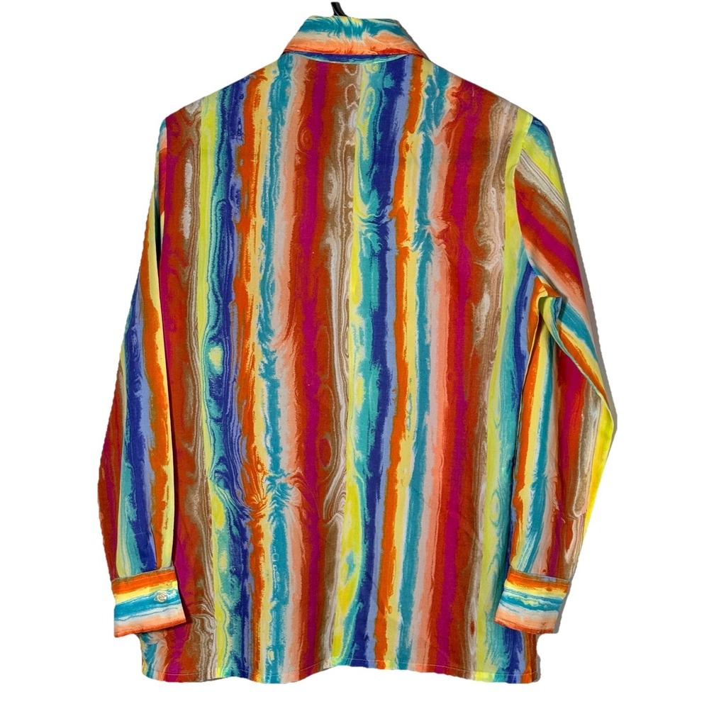 Vintage 70s John Meyer Psychedelic Abstract Art Blouse Womens M Button Up USA - Picture 3 of 15